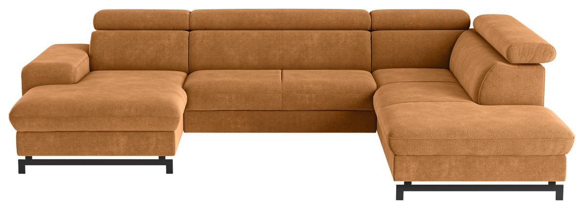 Wohnlandschaft mit Bettkasten Emma Cognac - Cognac/Schwarz, Textil (165/328/215cm) - MID.YOU