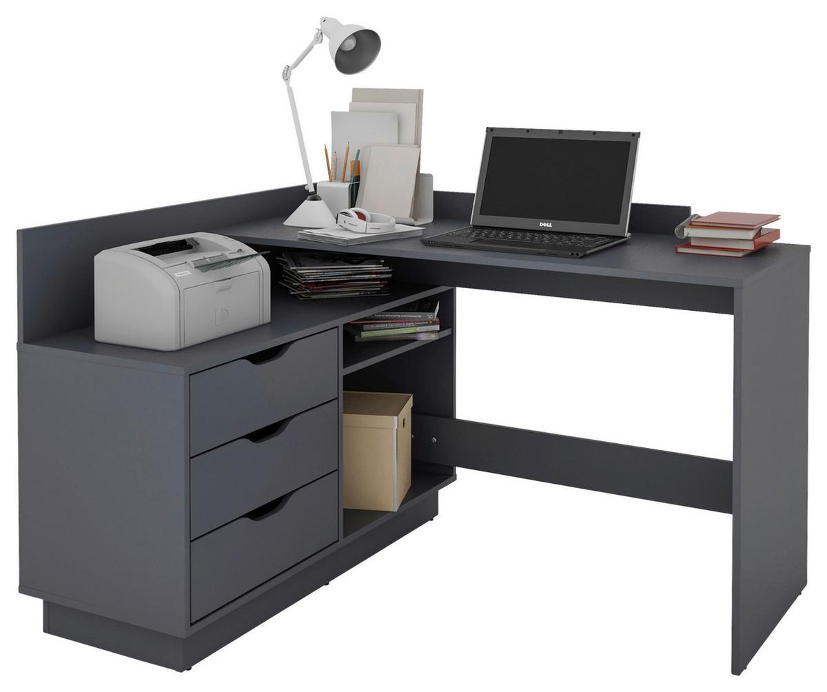 Eckschreibtisch Mit Stauraum B 129 Cm H 83,5 Cm Belfast - Anthrazit, Basics, Holzwerkstoff (129/83,5/105cm) - MID.YOU