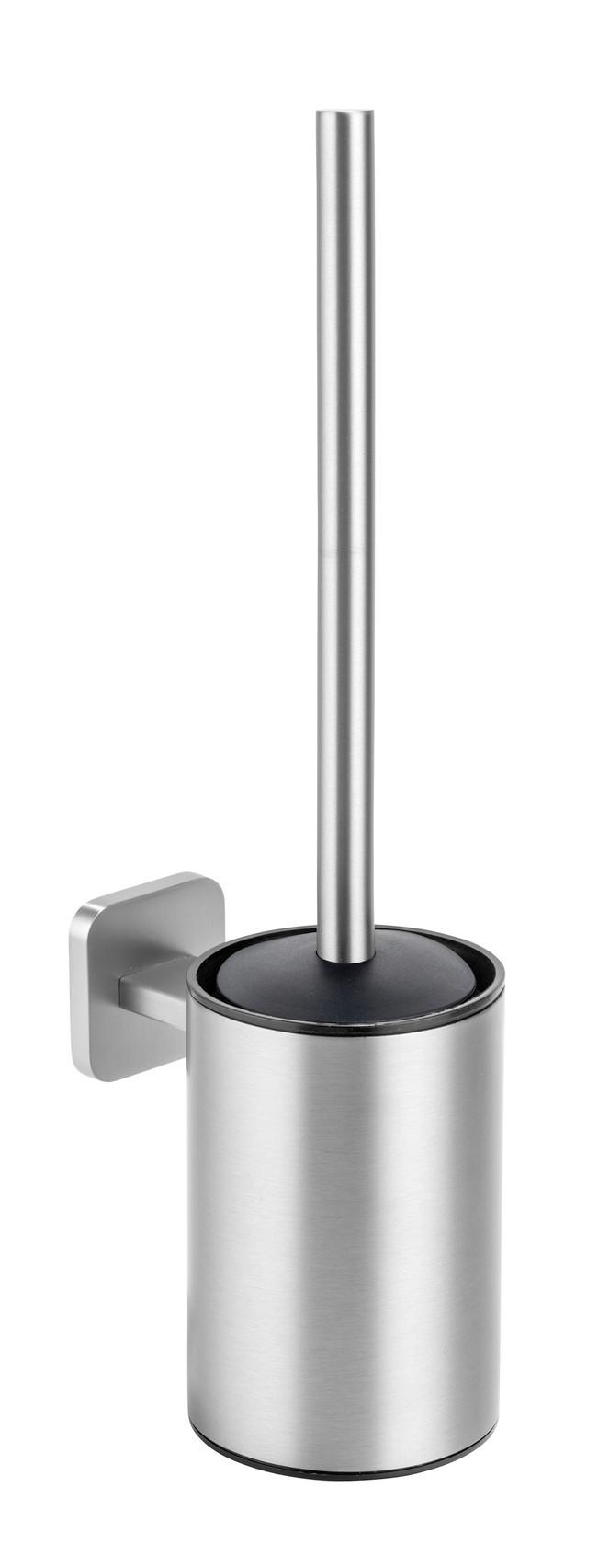 WC-Bürstengarnitur Porto Matt Schwarz, Wandmontage B: 9 cm - Edelstahlfarben/Schwarz, MODERN, Kunststoff/Metall (9/13,5/37cm) - Wenko