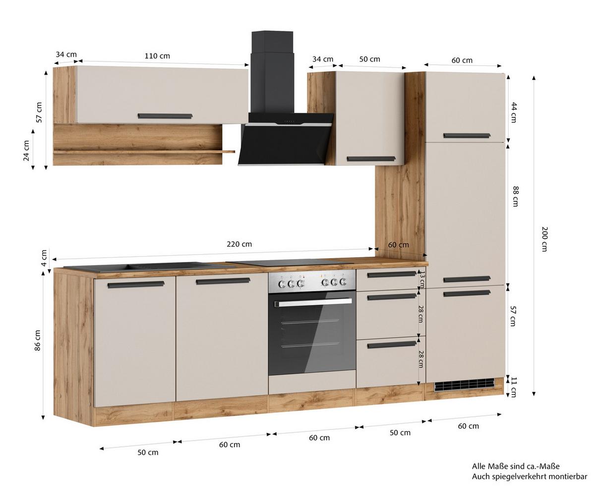 Küchenblock Aveiro Kaschmir/Eiche Wotan B: 280cm - Kaschmir/Eiche Wotan, Trend, Holzwerkstoff (280cm) - Held