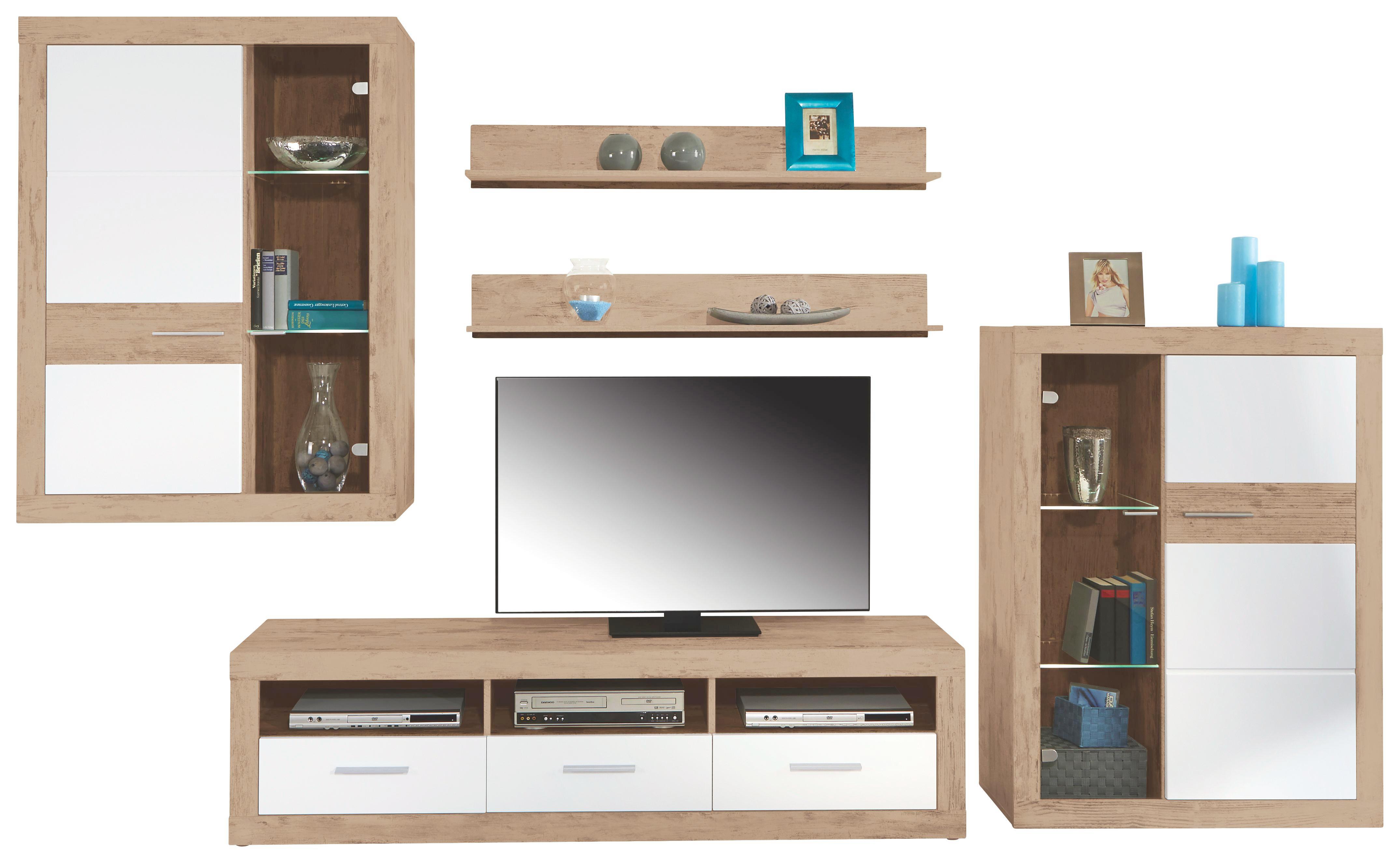 Wohnkombination Malta 3 - Eichefarben/Weiß, MODERN, Glas/Holzwerkstoff (329/197/42cm)