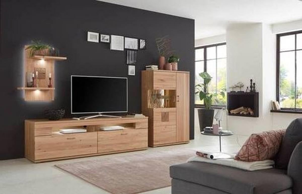 Wohnwand Kansas - Alteiche/Silberfarben, KONVENTIONELL, Glas/Holz (317,1/171/50,2cm) - Livetastic
