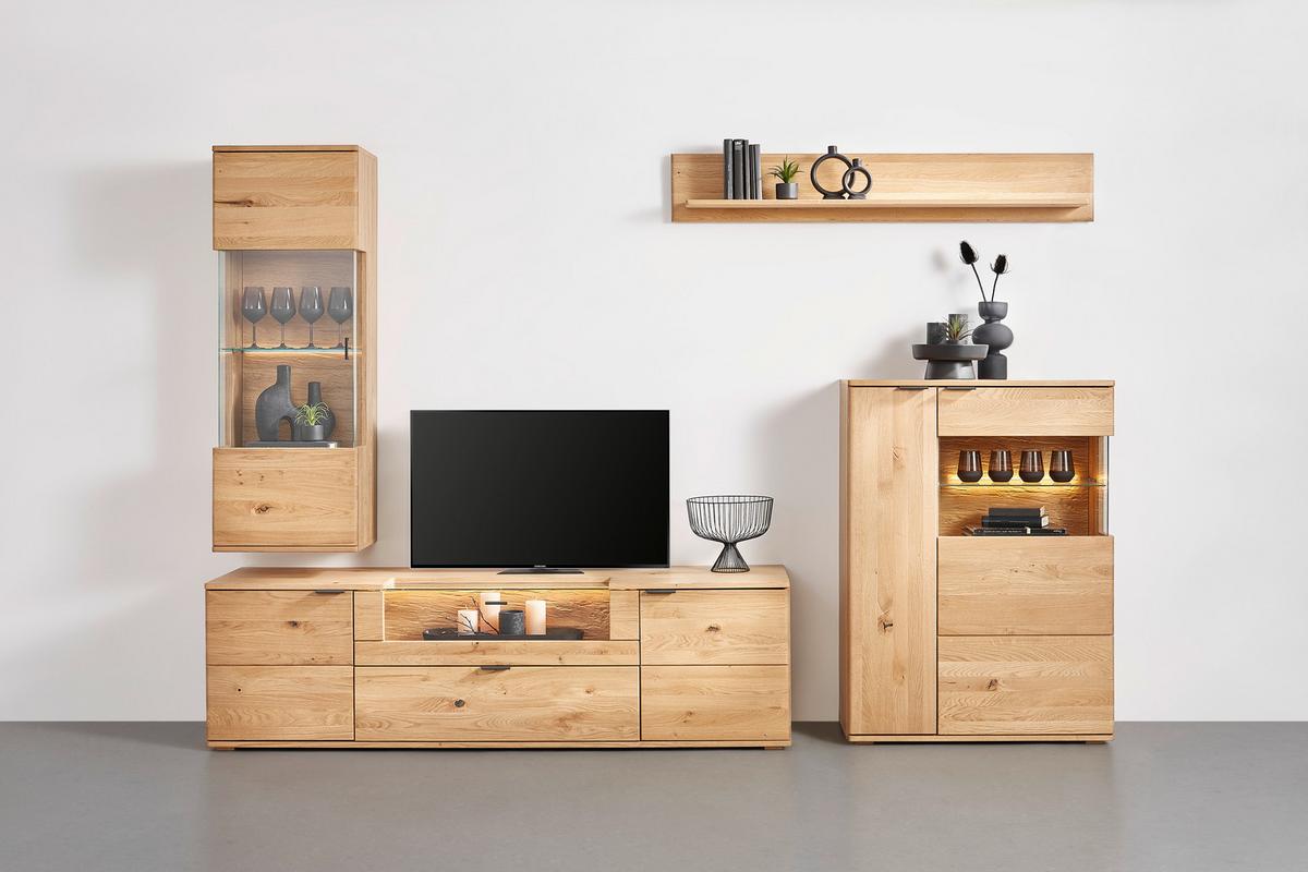 Závěsná vitrína divoký dub - šedá/divoký dub, Moderní, kov/dřevo (50/138/37cm) - Premium Living