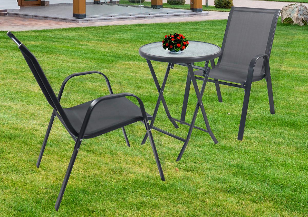 Balkonset Sonlas L 3-teilig Anthrazit - Anthrazit, MODERN, Glas/Metall - Gardenson