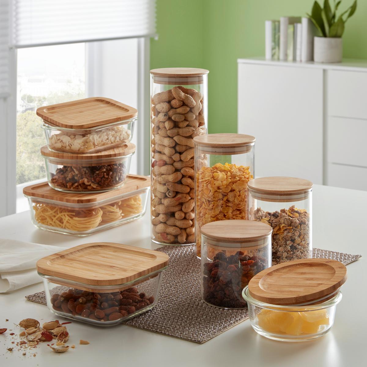 Dóza na potraviny Hedvig, Ø/V: 10/13,5cm - přírodní barvy, dřevo/sklo (10/13,5cm) - Zandiara