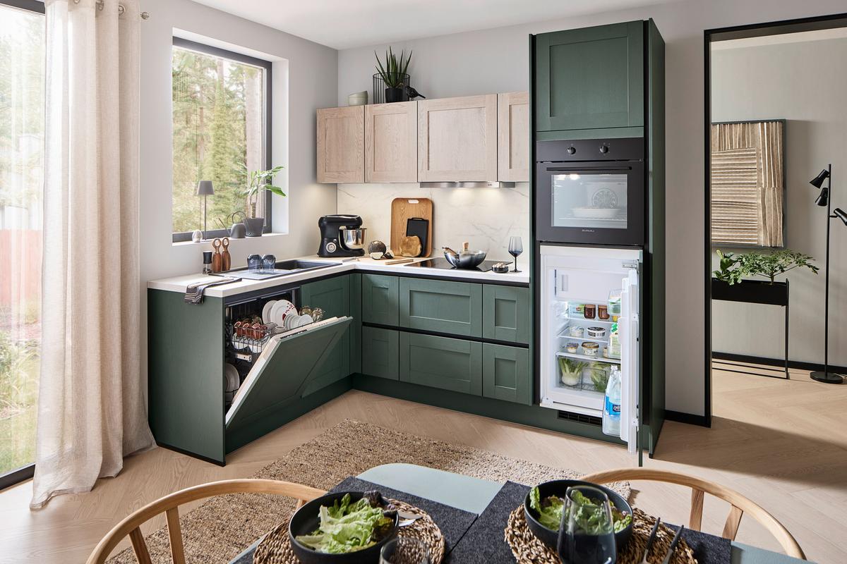 Eckküche Pn 500 - Eichefarben/Graphitfarben, ROMANTIK / LANDHAUS, Holzwerkstoff (176,6/253,2cm) - Pino