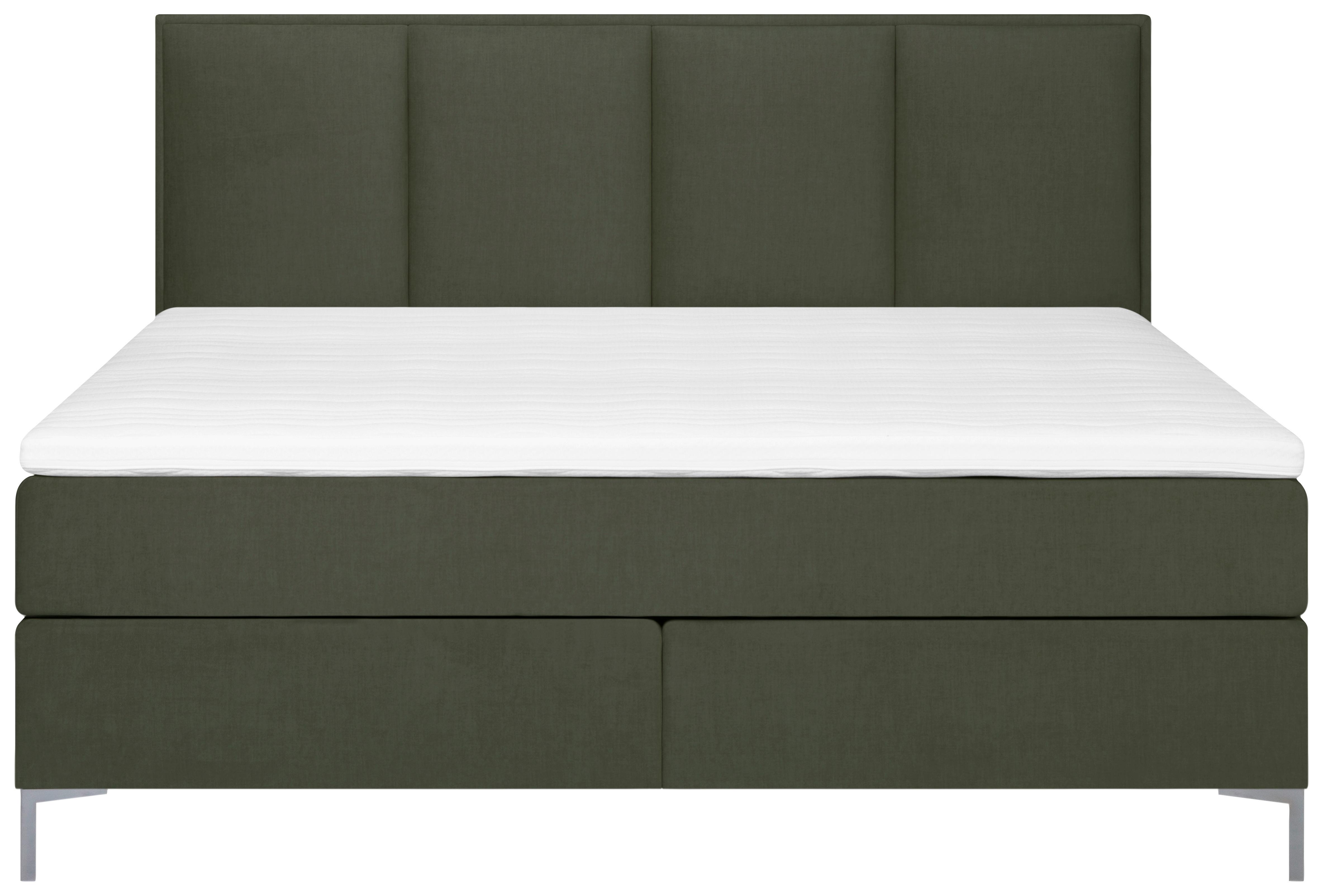 Boxspringbett Graz 180x200 cm D.grün inkl. Topper - Dunkelgrün/Alufarben, MODERN, Textil (180/200cm) - MID.YOU