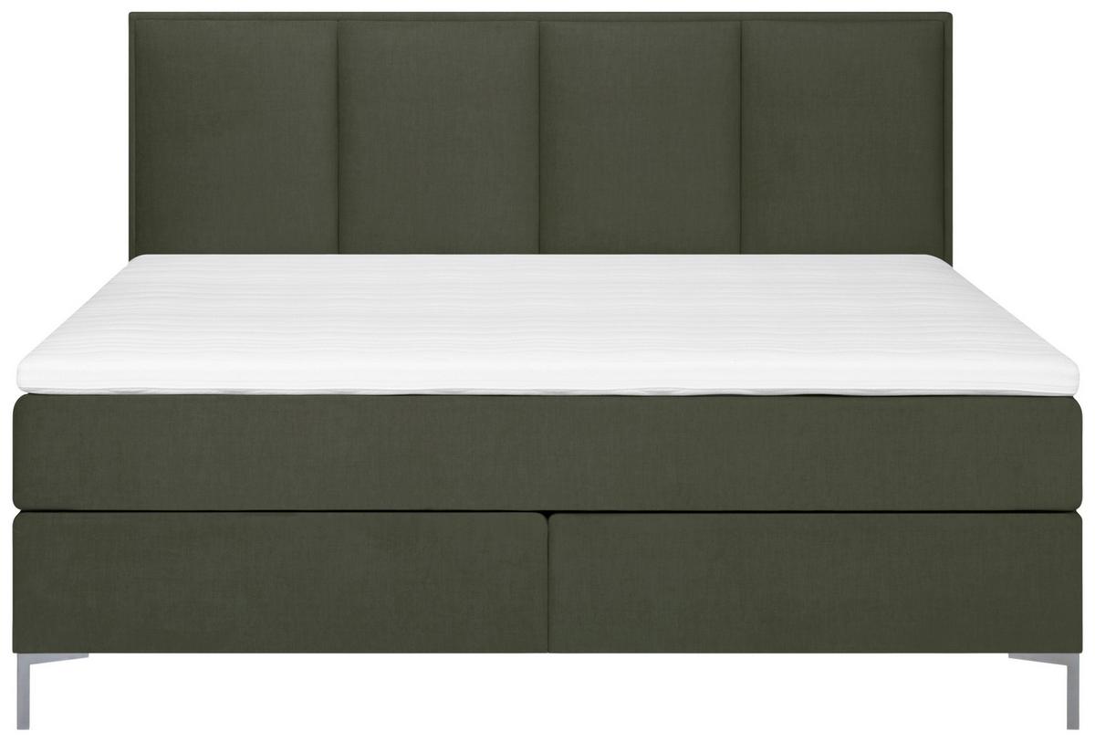Boxspringbett Graz 180x200 cm D.grün inkl. Topper - Dunkelgrün/Alufarben, MODERN, Textil (180/200cm) - MID.YOU