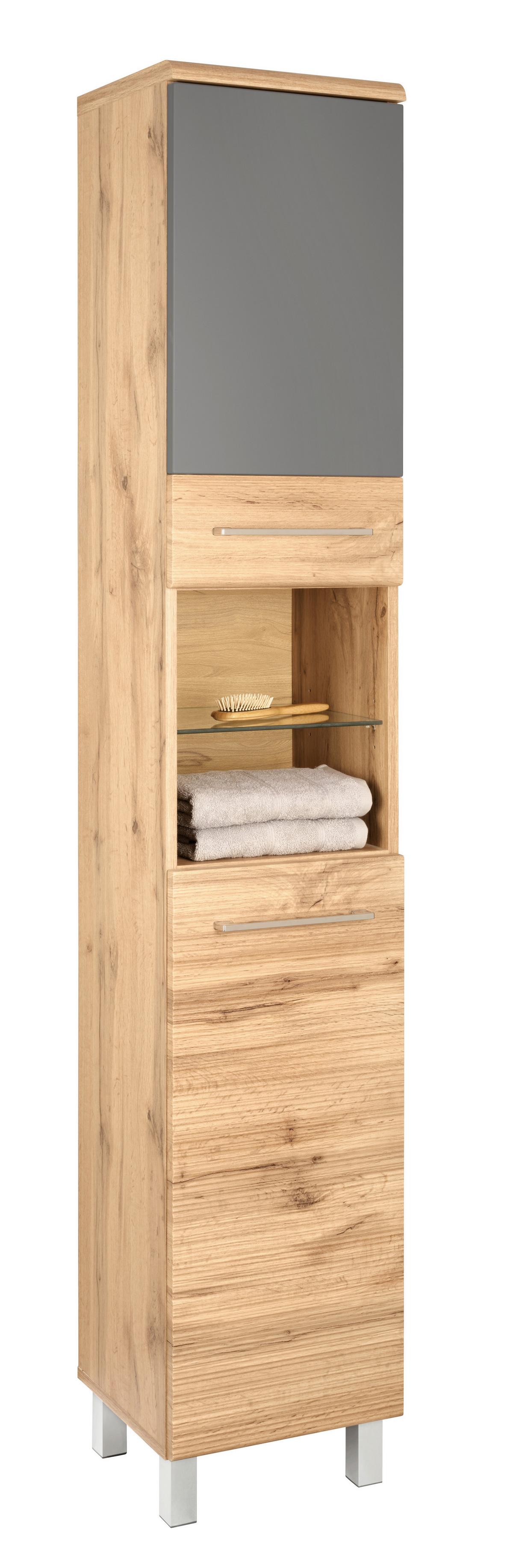 VYSOKÁ SKŘÍŇ FLOAT -EXKLUSIV- - barvy dubu/barvy chromu, Moderní, kov/kompozitní dřevo (35/194/33cm) - Premium Living