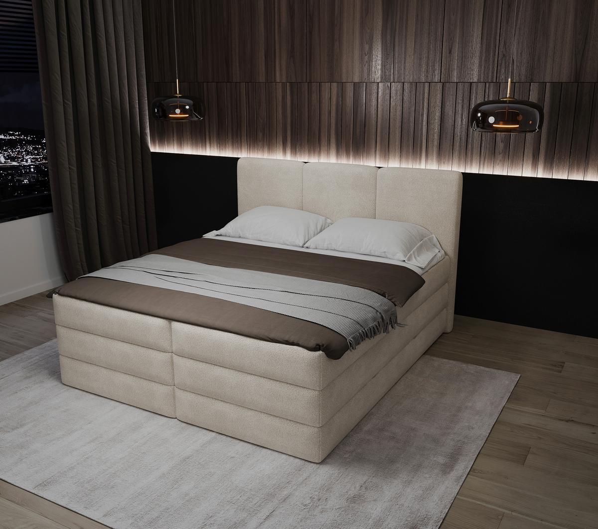 Boxspringbett Mit Bettkasten 160x200 Cm Castel V - Creme/Schwarz, MODERN, Holz/Holzwerkstoff (160/200cm) - MID.YOU