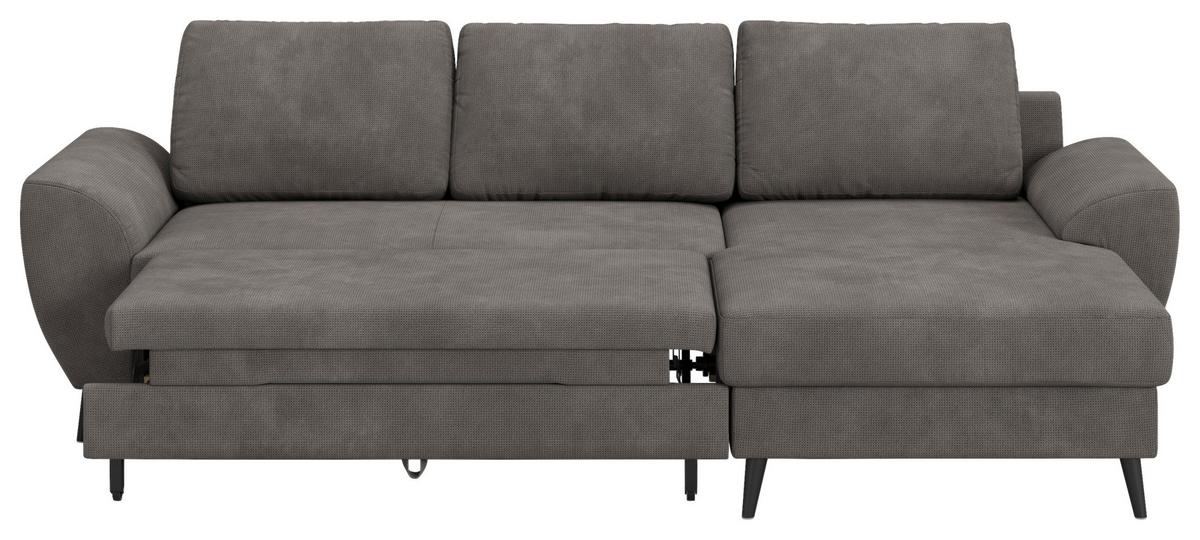Ecksofa mit Bettfunktion Terra Chenille grau, B: 255cm - Schwarz/Grau, Trend, Textil (255/154cm) - MID.YOU