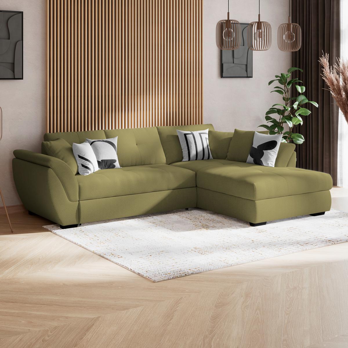 Rohová sedačka BERISSO, pravá, zelená - černá/zelená, Konvenční, textil (278/187cm) - Ondega