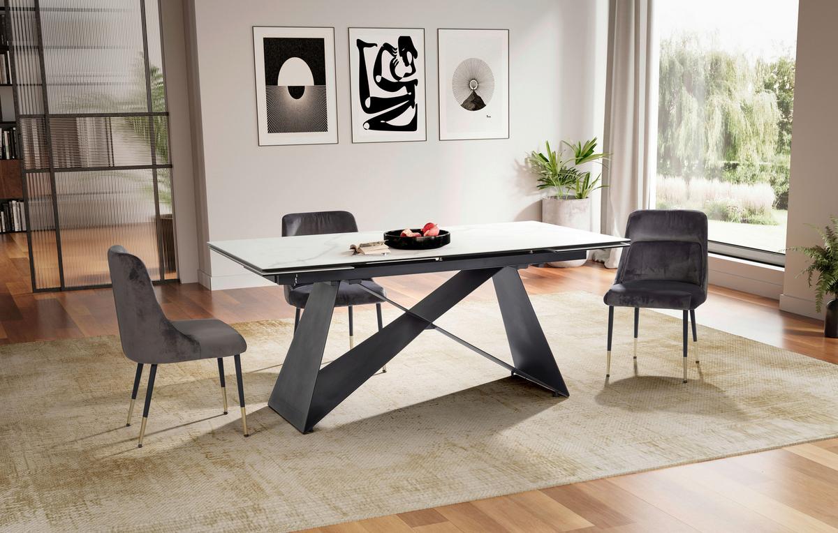 Esstisch Weiß L: 180 cm - Schwarz/Weiß, Design, Keramik/Metall (180/95/78cm) - MID.YOU
