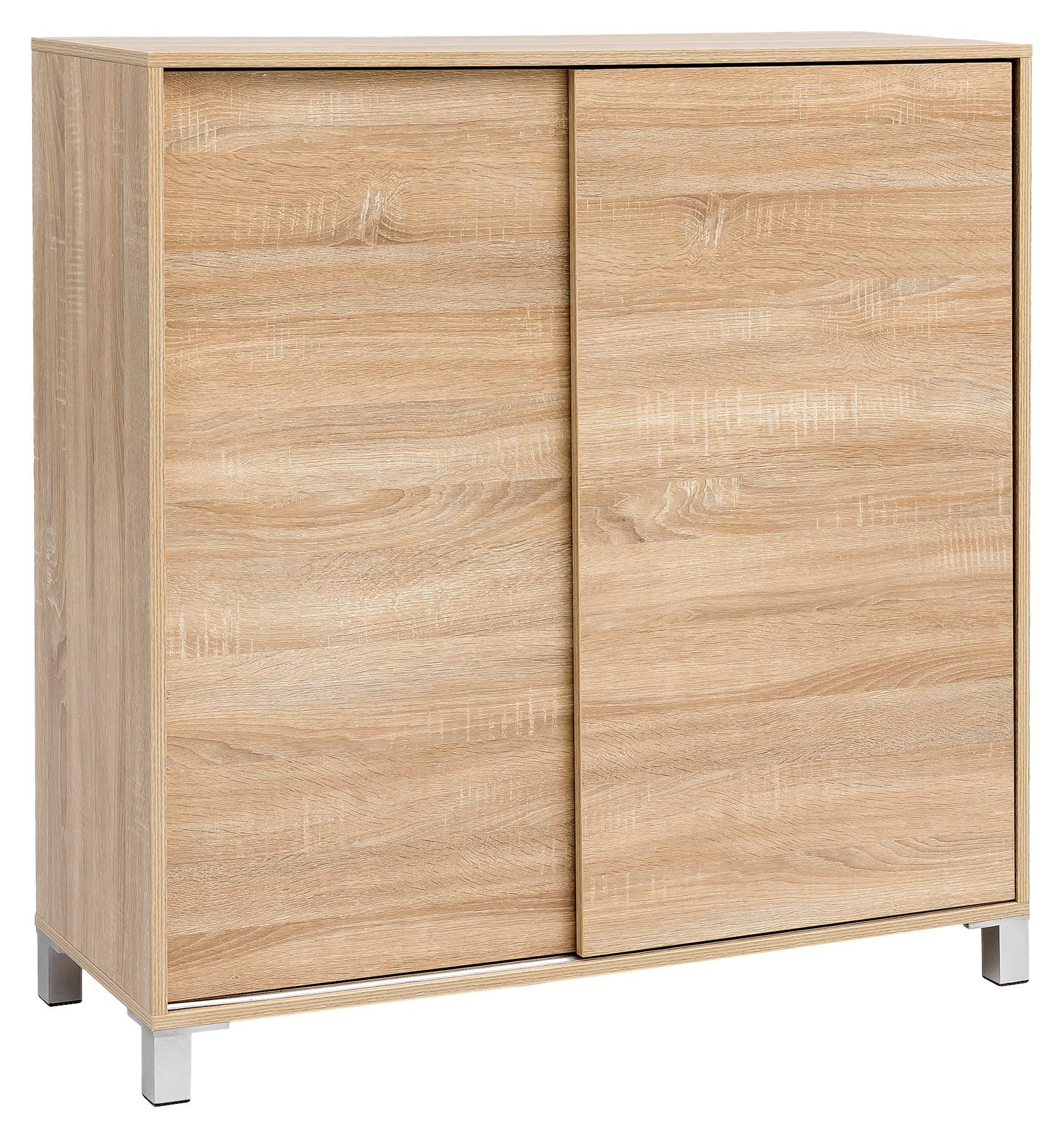 Schuhschrank Sonoma Eiche Dekor 2 Schiebetüren B: 100 cm - Silberfarben/Sonoma Eiche, KONVENTIONELL, Holzwerkstoff (100/108/37,5cm) - MID.YOU
