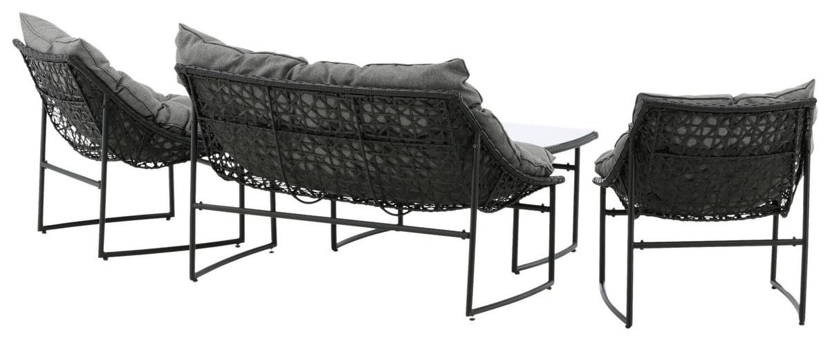 LOUNGEGARNITUR TINA - Schwarz/Grau, KONVENTIONELL, Kunststoff/Textil - Gardenson