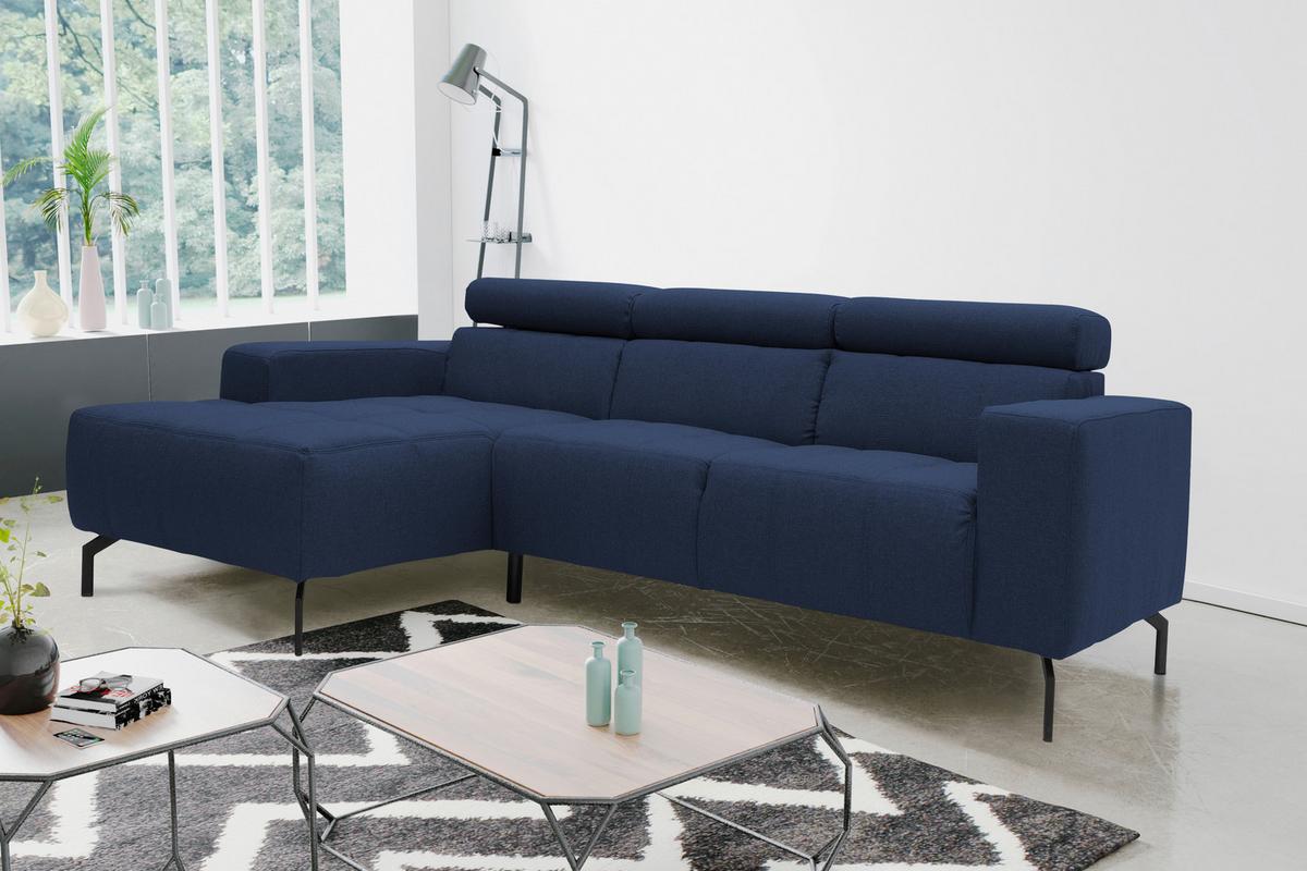 Ecksofa Cunelli Dunkelblau Webstoff - Schwarz/Dunkelblau, Design, Textil (175/292cm) - MID.YOU