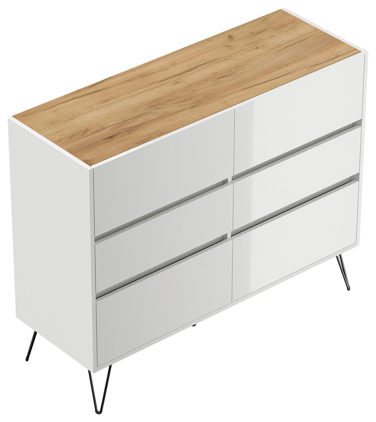 Sideboard Posseik Industrial Weiß/eichefarben B: 120 Cm - Elfenbein/Weiß Hochglanz, Design, Holzwerkstoff (120/93,6/42cm) - P & B