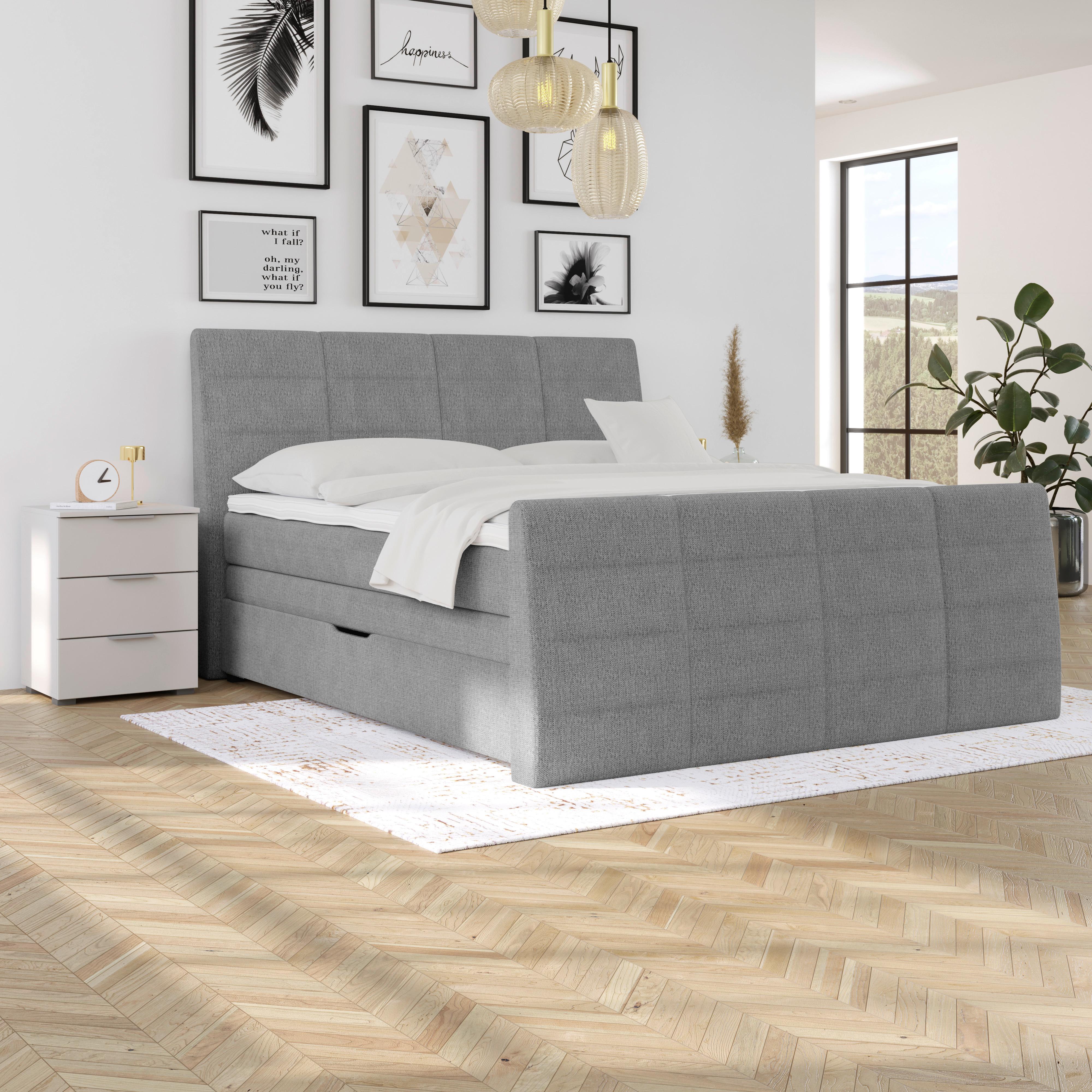 Boxspringbett mit Topper & Bettkasten 180x200 Libra - Titanfarben/Schwarz, KONVENTIONELL, Textil (180/200cm)