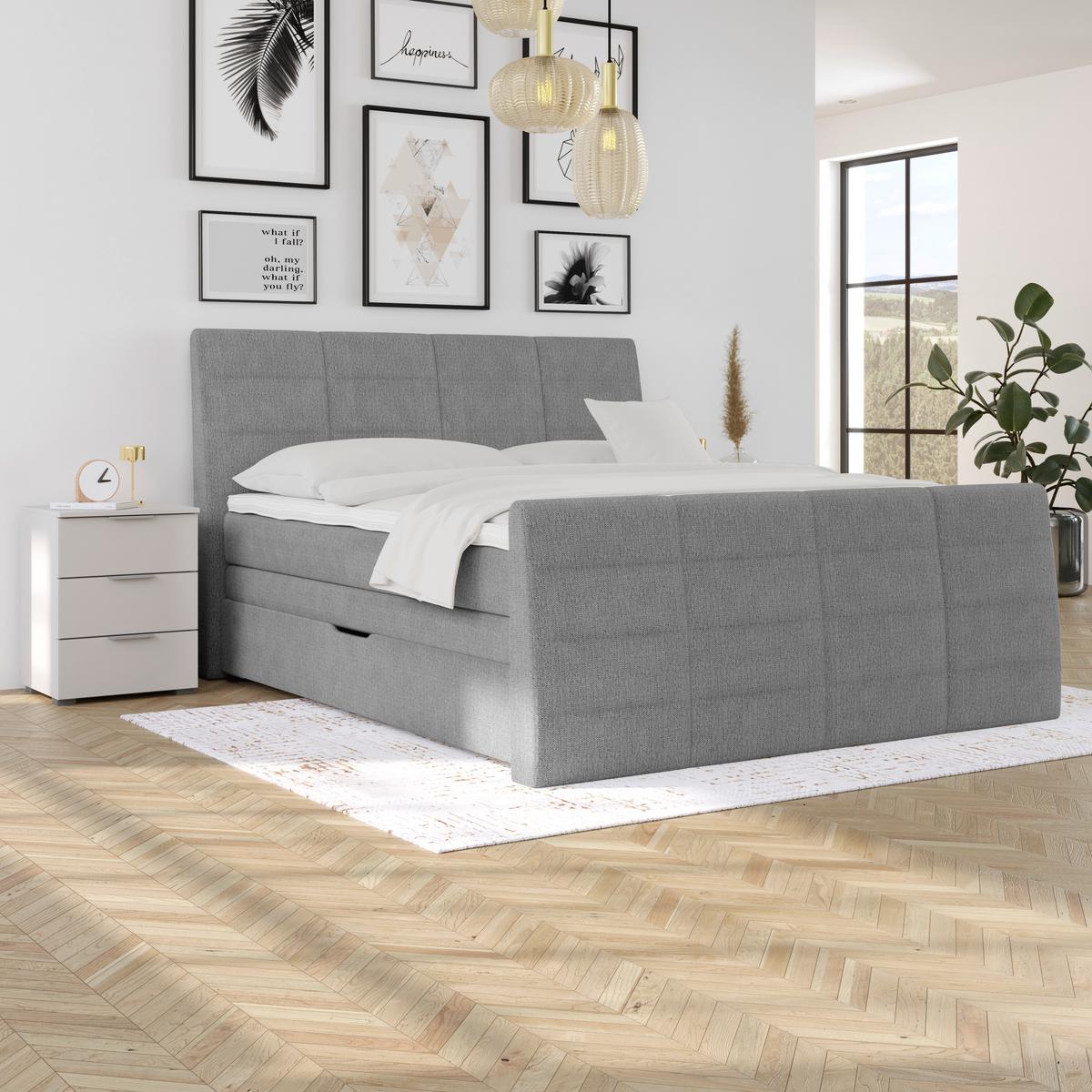 Boxspringbett Libra - Titanfarben/Schwarz, KONVENTIONELL, Textil (160/200cm)