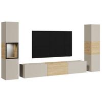 Wohnwand mit LED Berlin III Kaschmir/Eichefarben - Kaschmir/Eichefarben, Design, Glas/Holzwerkstoff (240/130/31cm) - P & B