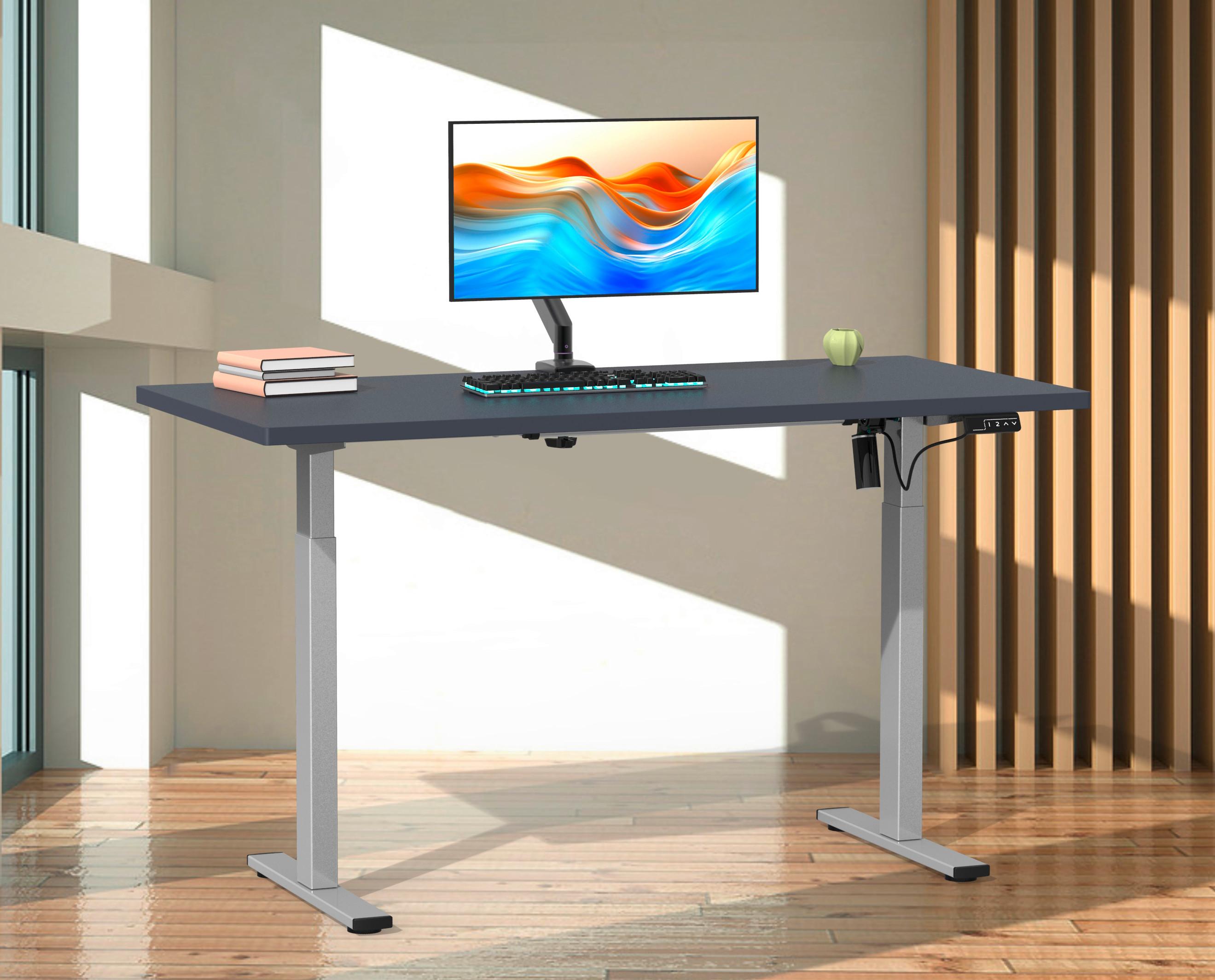 Schreibtisch E-lona Anthrazit/silberfarben B:140cm - Anthrazit/Silberfarben, Design, Holzwerkstoff/Metall (140/71/80cm) - MID.YOU