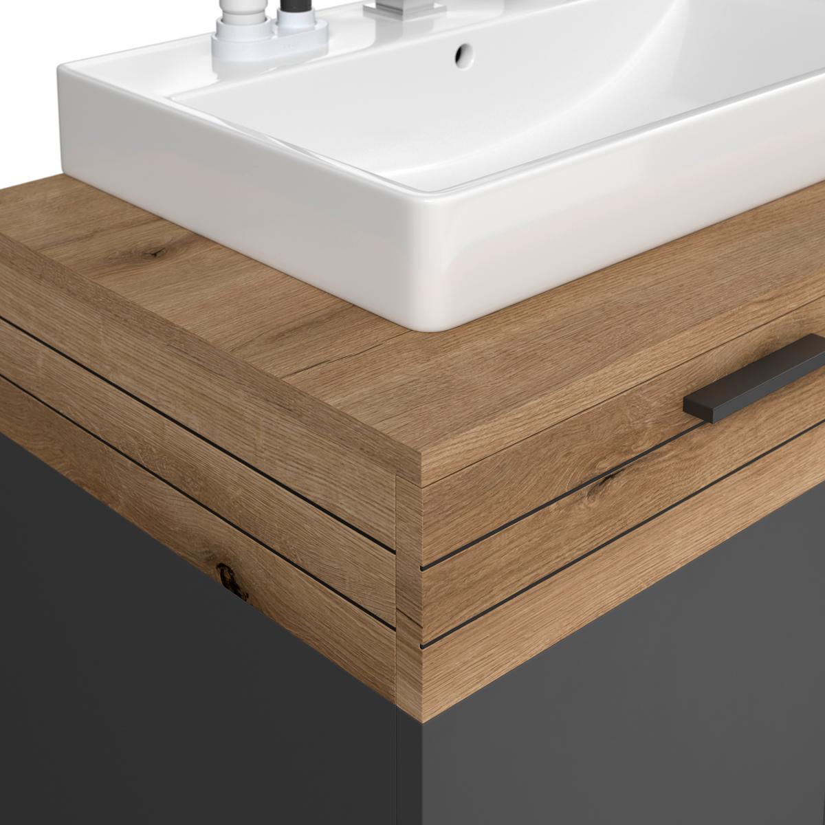 Waschbecken mit Unterschrank Cotia Catlu B: 80 cm - Eichefarben/Anthrazit, MODERN, Keramik/Holzwerkstoff (80/57/48cm) - James Wood