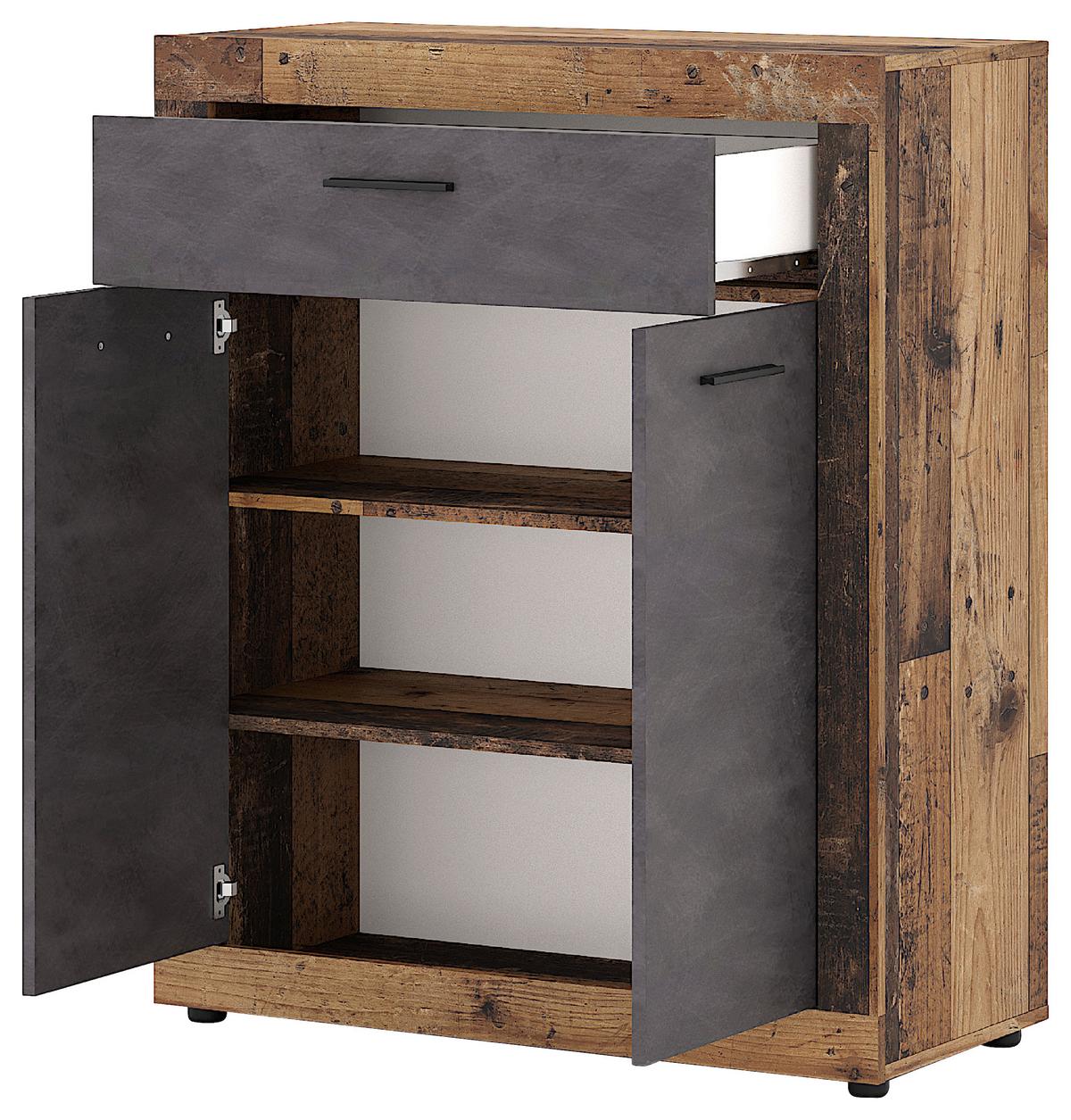 Kommode Luna Eiche Old Style - Alteiche/Schwarz, Design, Holzwerkstoff/Kunststoff (88,9/107,7/40cm) - MID.YOU