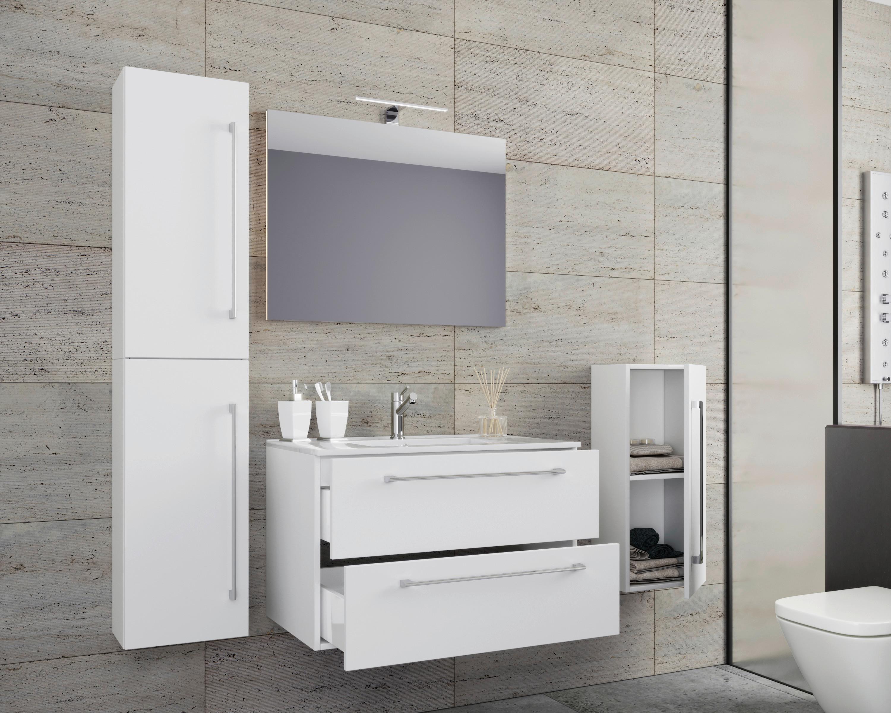 Badezimmer Badinos 5-Teilig Weiß B: 146 cm - Weiß, MODERN, Keramik/Holzwerkstoff (146cm) - MID.YOU