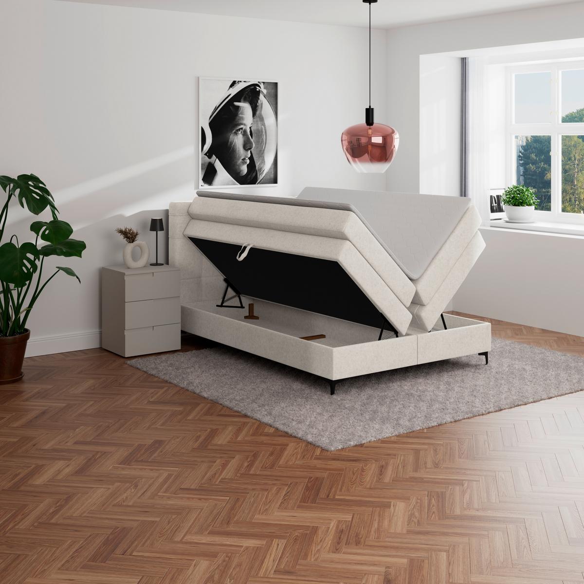 Boxspringbett MITTO Creme 140x200 cm - Creme/Schwarz, KONVENTIONELL, Textil/Metall (140/200cm)
