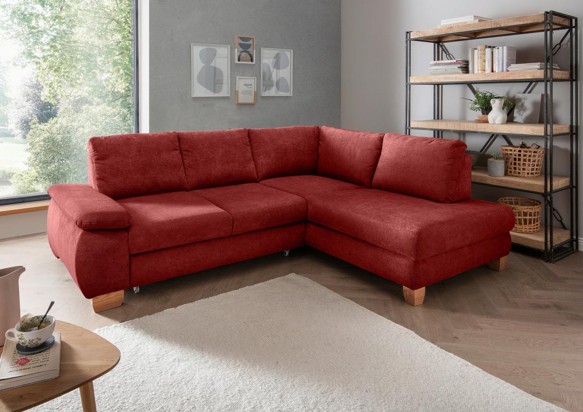 Eckschlafsofa Positano, Rot S: 261x206 Cm - Wildeiche/Rot, MODERN, Textil (261/206cm) - Livetastic
