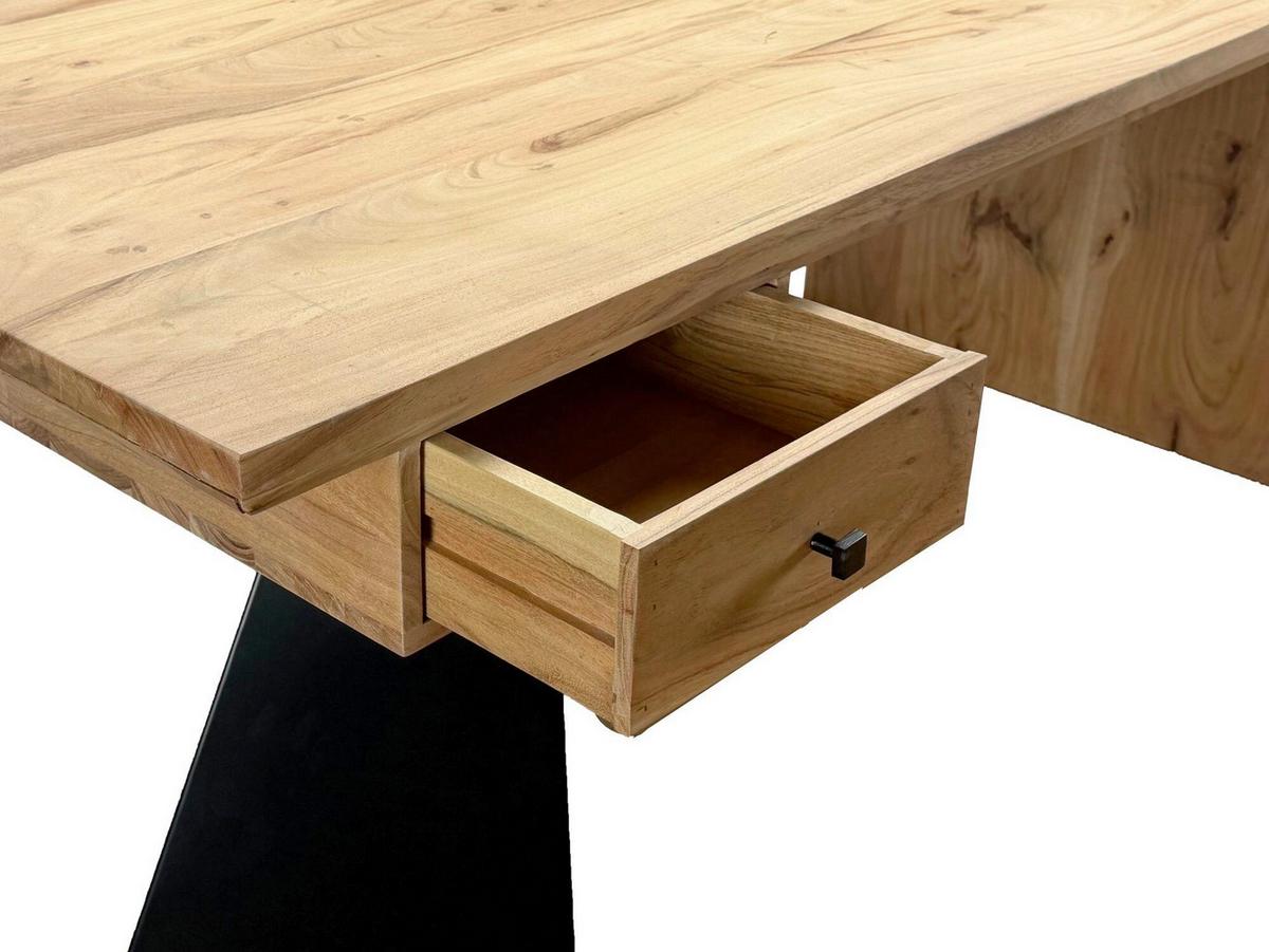 SCHREIBTISCH Echtholz Akazie B: 180cm - Schwarz/Akaziefarben, Design, Holz/Metall (180/77/90cm) - Livetastic