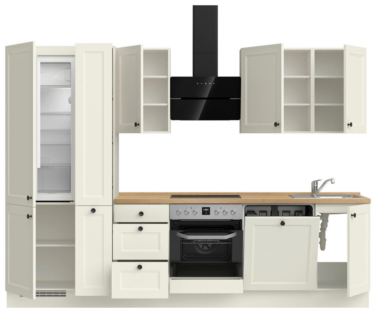 Kuchynská linka 300 cm, biela/dekor dub Sierra - čierna/biela, Modern, kov/kompozitné drevo (300cm) - Nobilia