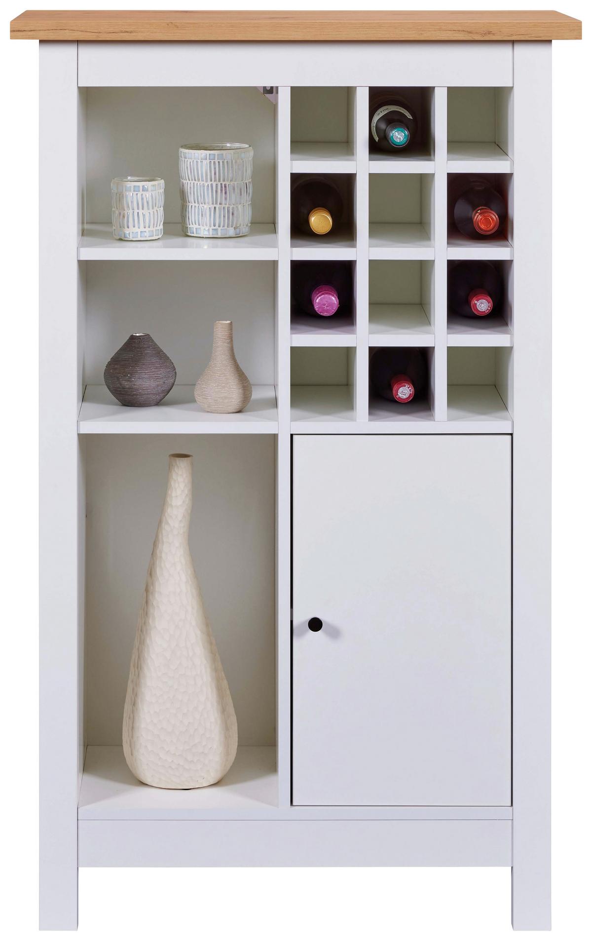 Weinschrank Julina Weiß, Eiche Dekor B: 77cm - Weiß/Eiche Artisan, Design, Holzwerkstoff (77/124/33cm) - Livetastic