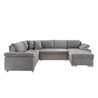 Wohnlandschaft Terana Grau mit Schlaffunktion, Mikrofaser - Chromfarben/Grau, KONVENTIONELL, Textil (219/305/157cm) - Livetastic