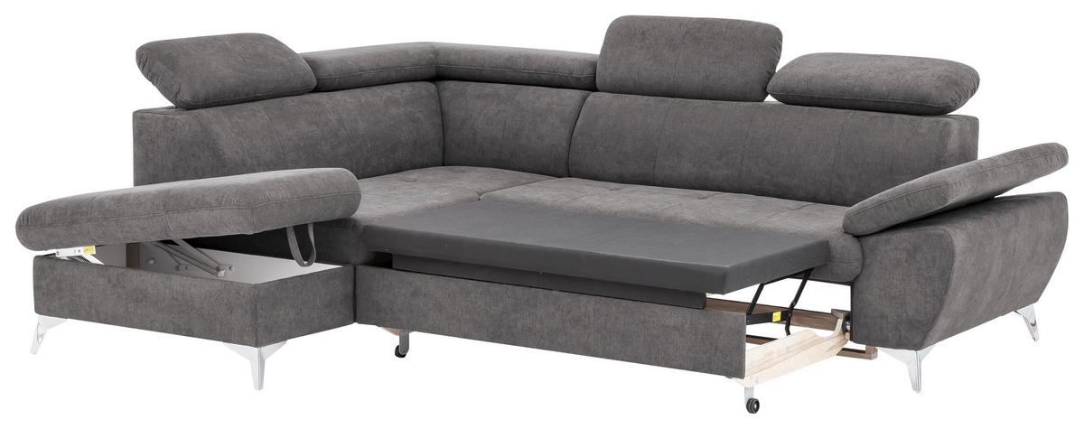 Ecksofa mit Schlaffunktion Gisele und Bettkasten Grau - Chromfarben/Grau, KONVENTIONELL, Textil (209/256cm) - Livetastic