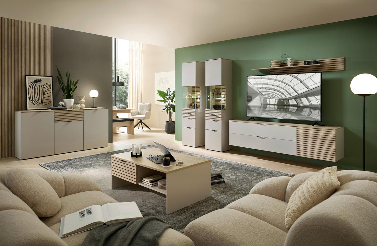 VITRÍNA MEMPHIS - čierna/kašmírová, Modern, kov/kompozitné drevo (45/200/36cm) - Premium Living