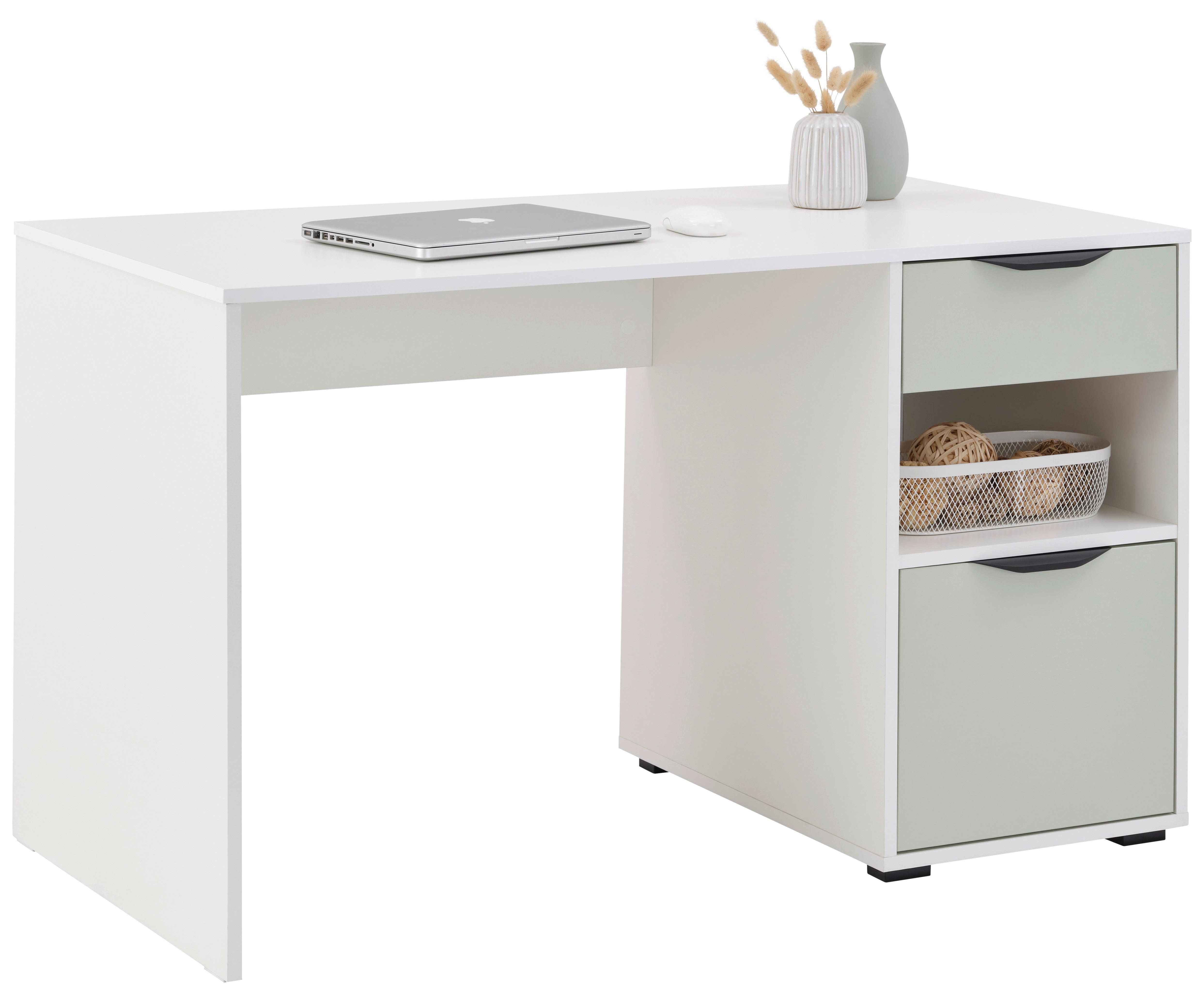 Schreibtisch Palermo 2 Weiß/Salbeigrün, B: 120 cm - Salbeigrün/Weiß, Trend, Holzwerkstoff (120/73,5/60cm)
