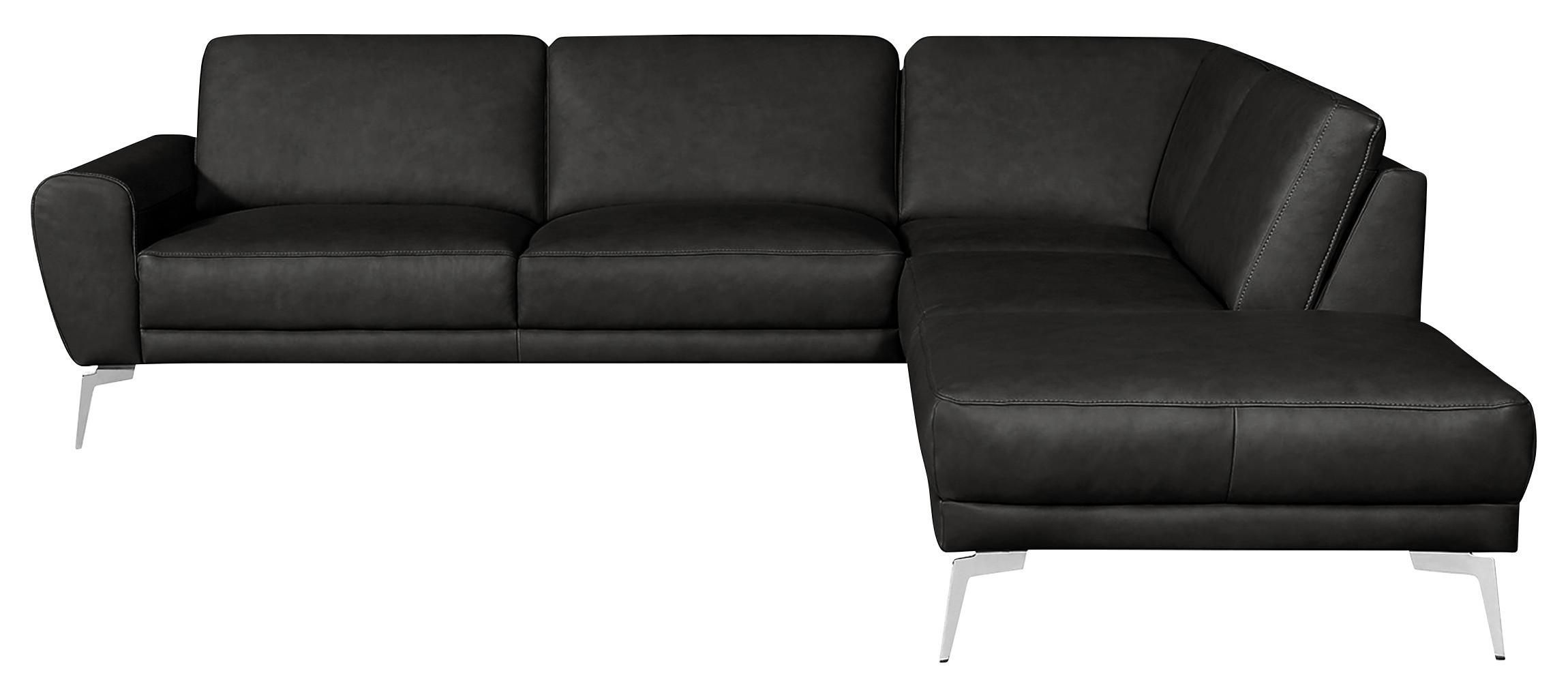 Ecksofa Spring Schwarz Chrom S: 273x250 cm - Chromfarben/Schwarz, Design, Leder (273/250cm) - Livetastic
