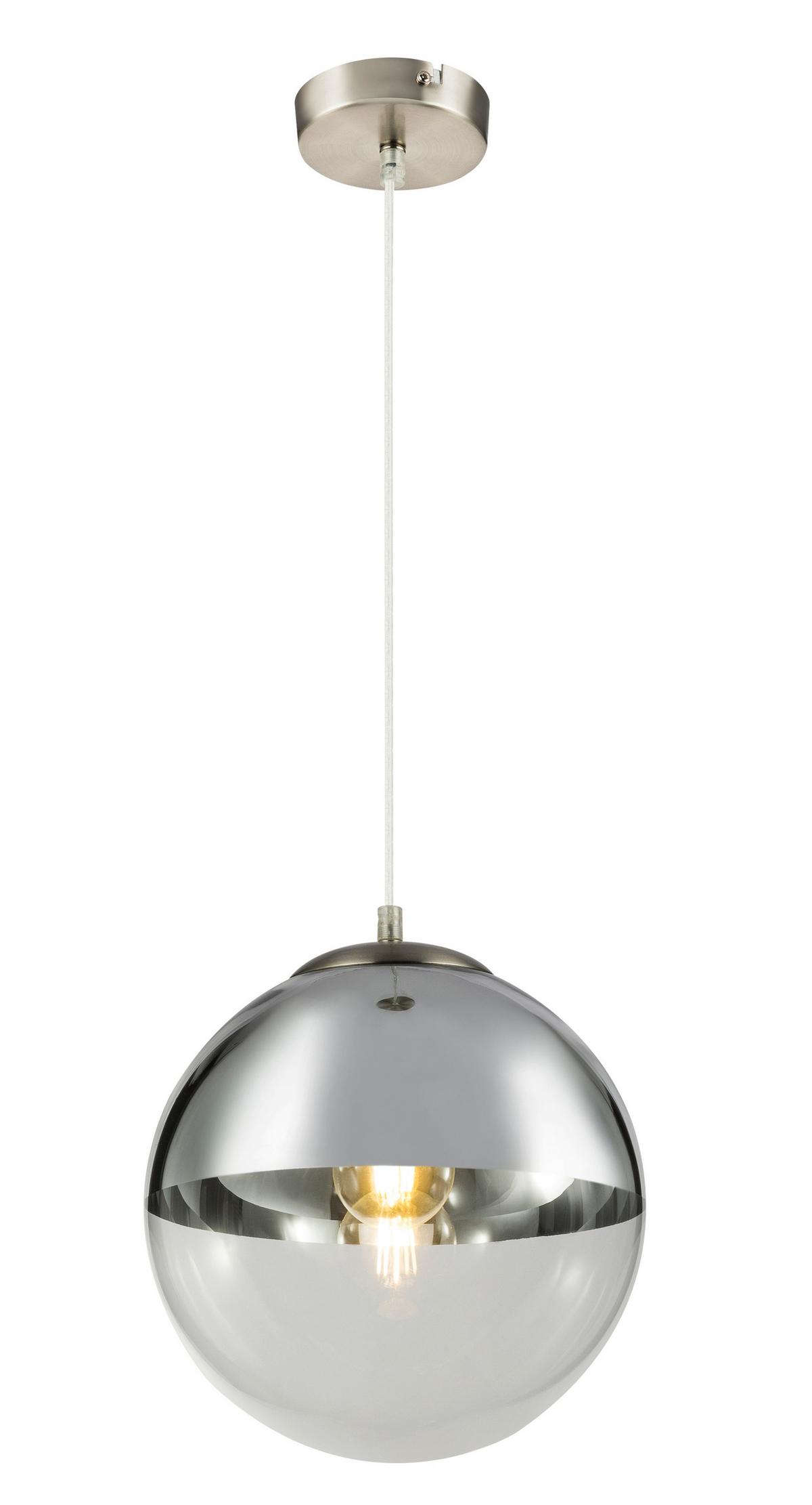 Hängeleuchte H: 120 cm 1-Flammig, Kugel Chromfarben - Chromfarben/Transparent, Design, Glas/Metall (30/120cm) - Globo
