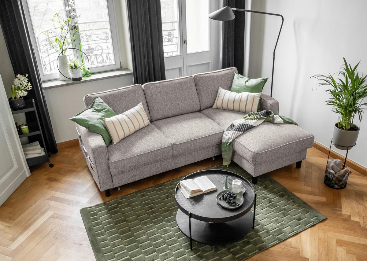 Ecksofa Molly Salz und Pfeffer S: 228x148 cm - Grauweiß/Schwarz, Textil (228/148cm) - MID.YOU