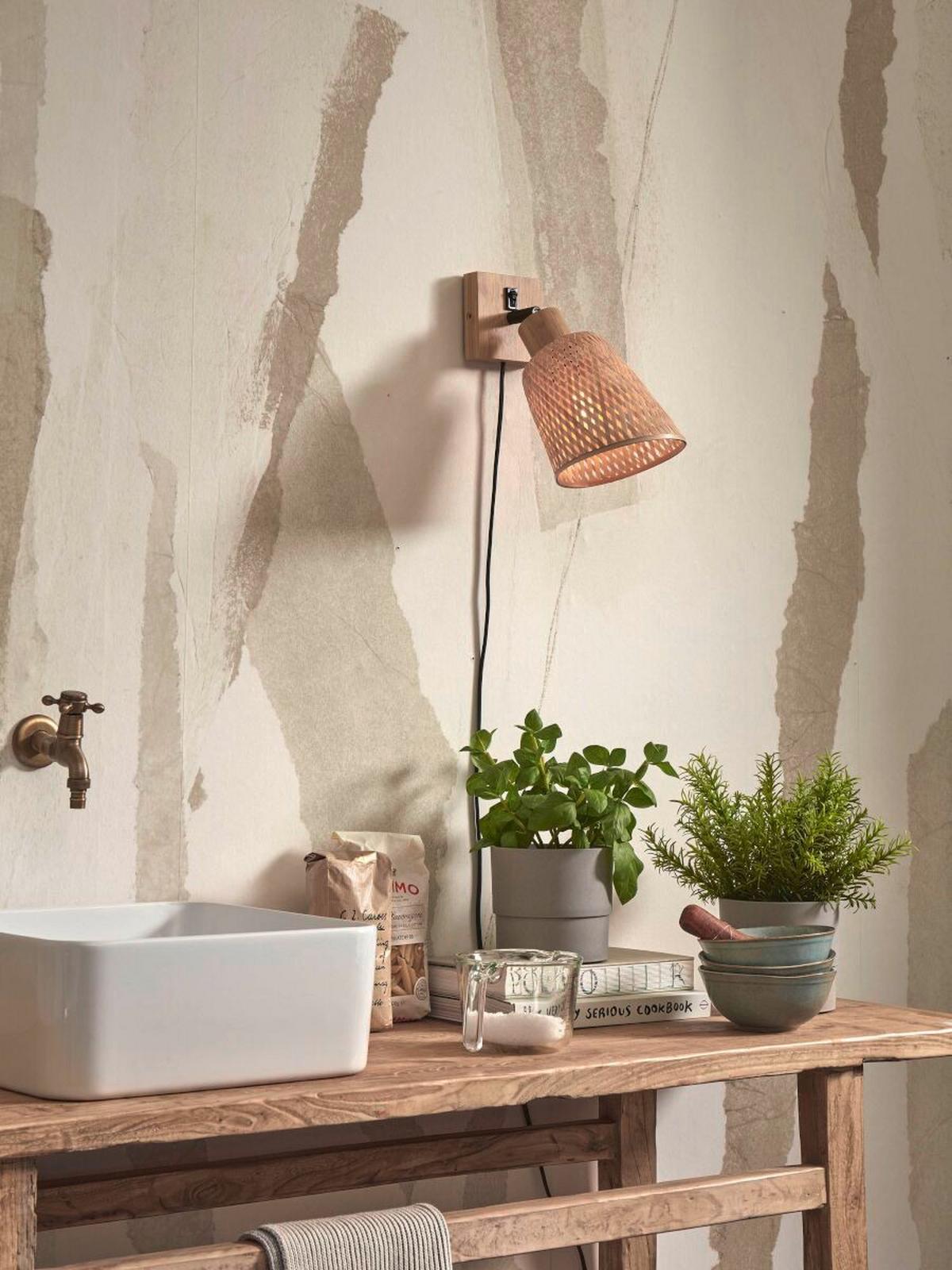 Wandleuchte Java/W/N/15/N - Naturfarben, Trend (15/15/22cm) - Good & Mojo