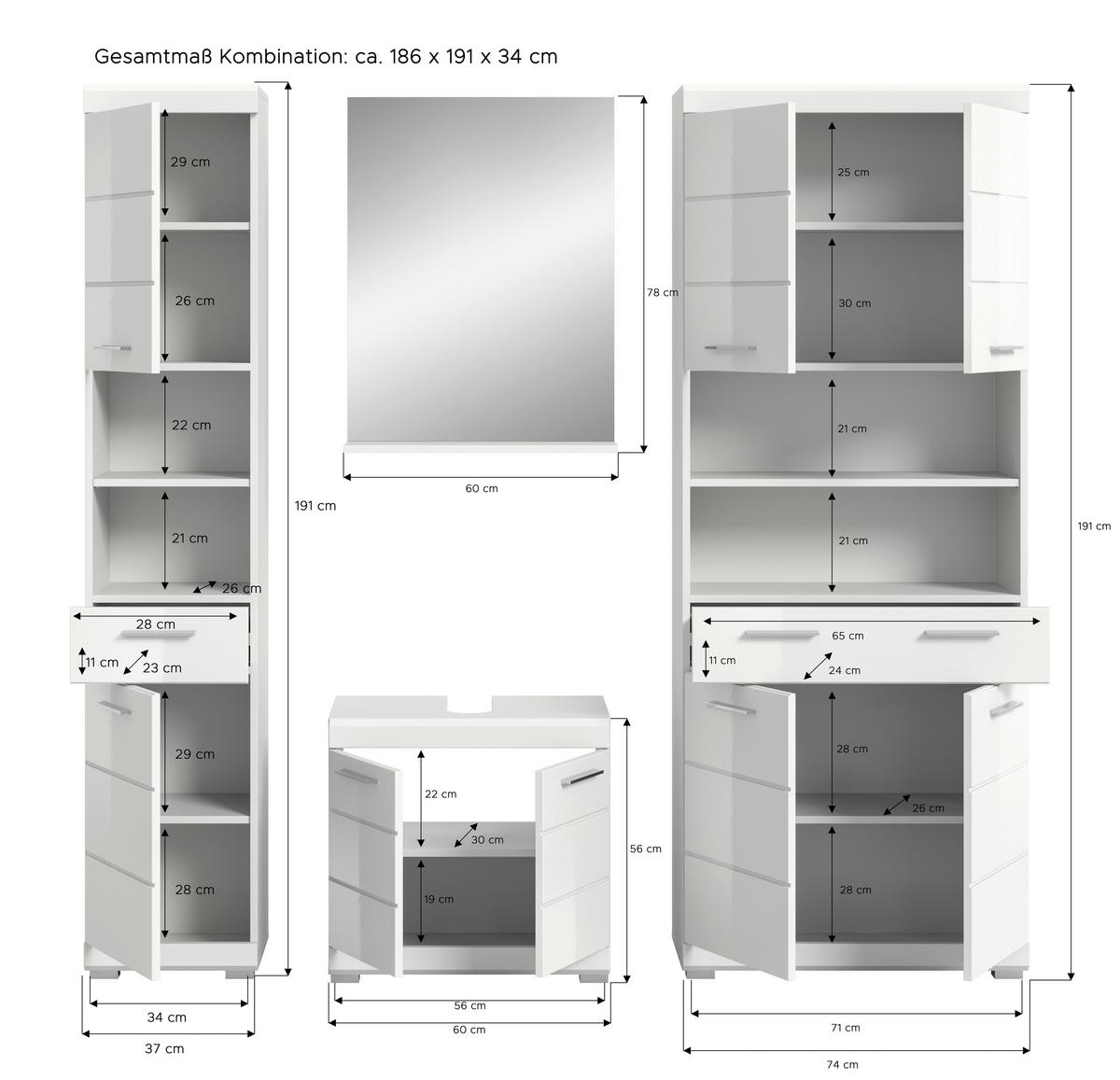 Badezimmer Scout Weiß B: 171 Cm - Weiß Hochglanz/Silberfarben, MODERN, Holzwerkstoff (171cm) - MID.YOU