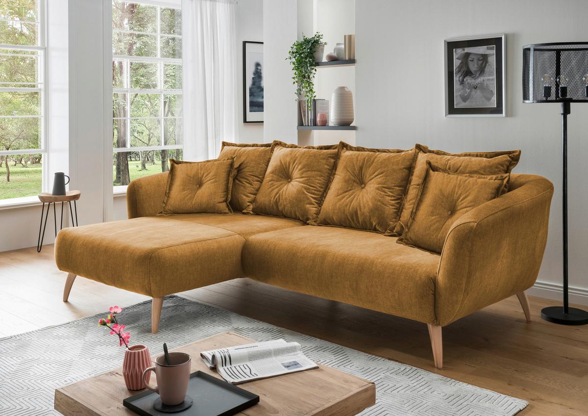 Ecksofa Baggio Gelb S: 162/277 cm - Gelb/Buchefarben, MODERN, Holz/Textil (162/277cm) - Livetastic