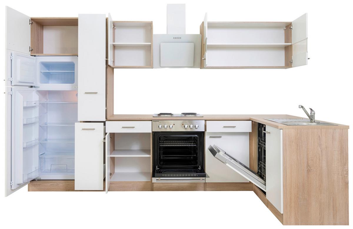 Eckküche Economy M. Geräten 172x310 Cm Weiß/eiche Dekor - Eichefarben/Weiß, Basics, Glas/Holzwerkstoff (172/310cm) - Respekta