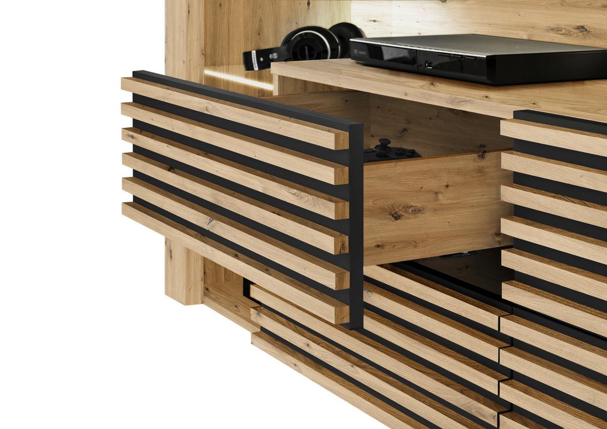 Lowboard Goal 2.0 - Silberfarben/Schwarz, Design, Glas/Holzwerkstoff (179/66/44cm) - Livetastic