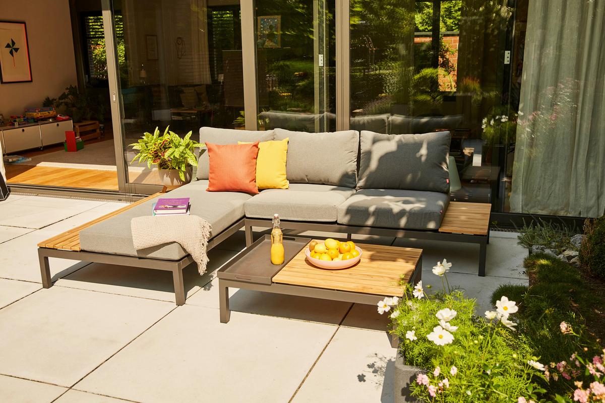 Loungegarnitur 3-tlg Teakholz/metall Mit Kissen - Anthrazit/Grau, KONVENTIONELL, Holz/Textil (172/84/102cm) - Siena Garden