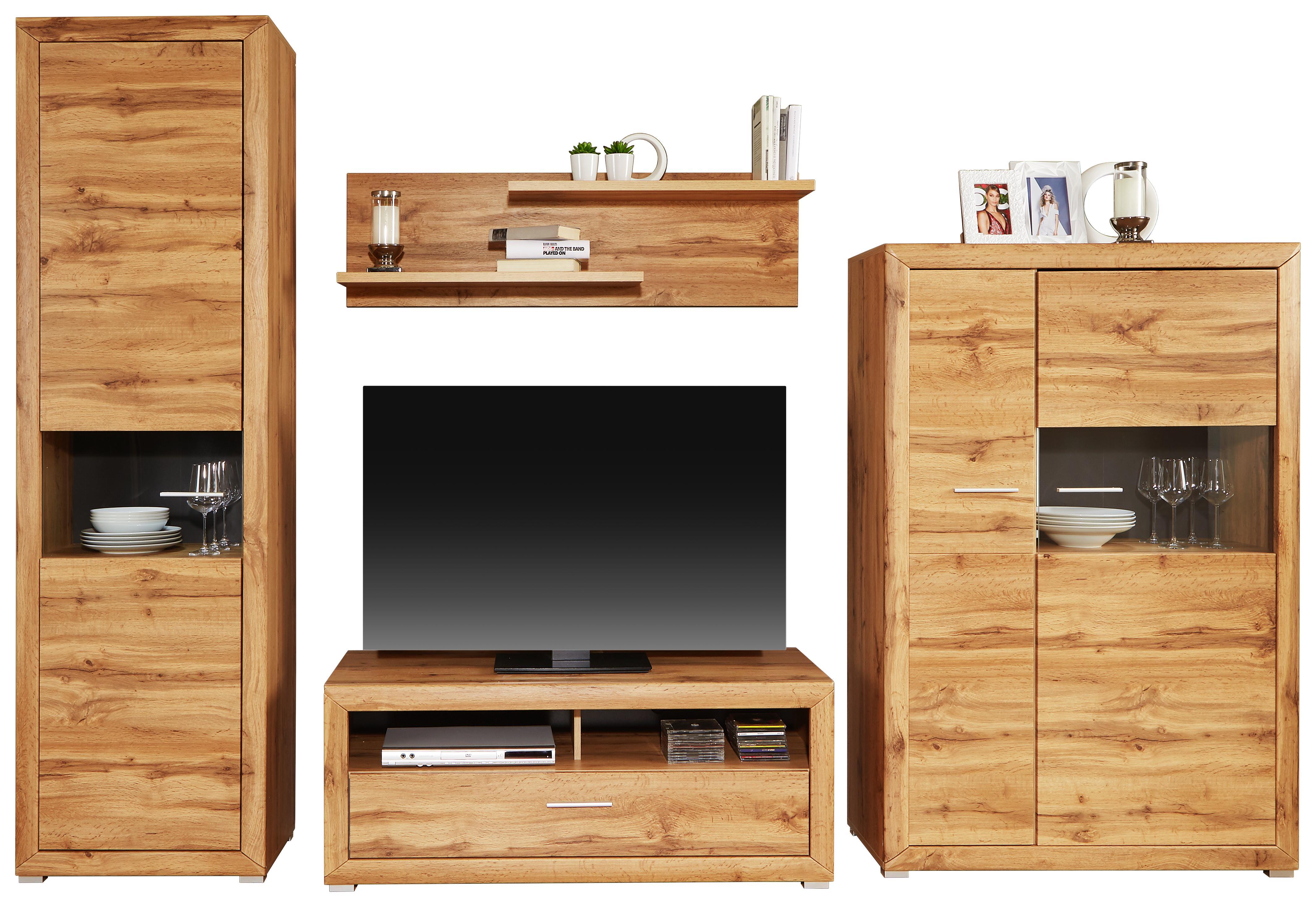 Wohnkombination Tizio 3 - Eichefarben/Alufarben, MODERN, Holzwerkstoff (292/206/50cm)