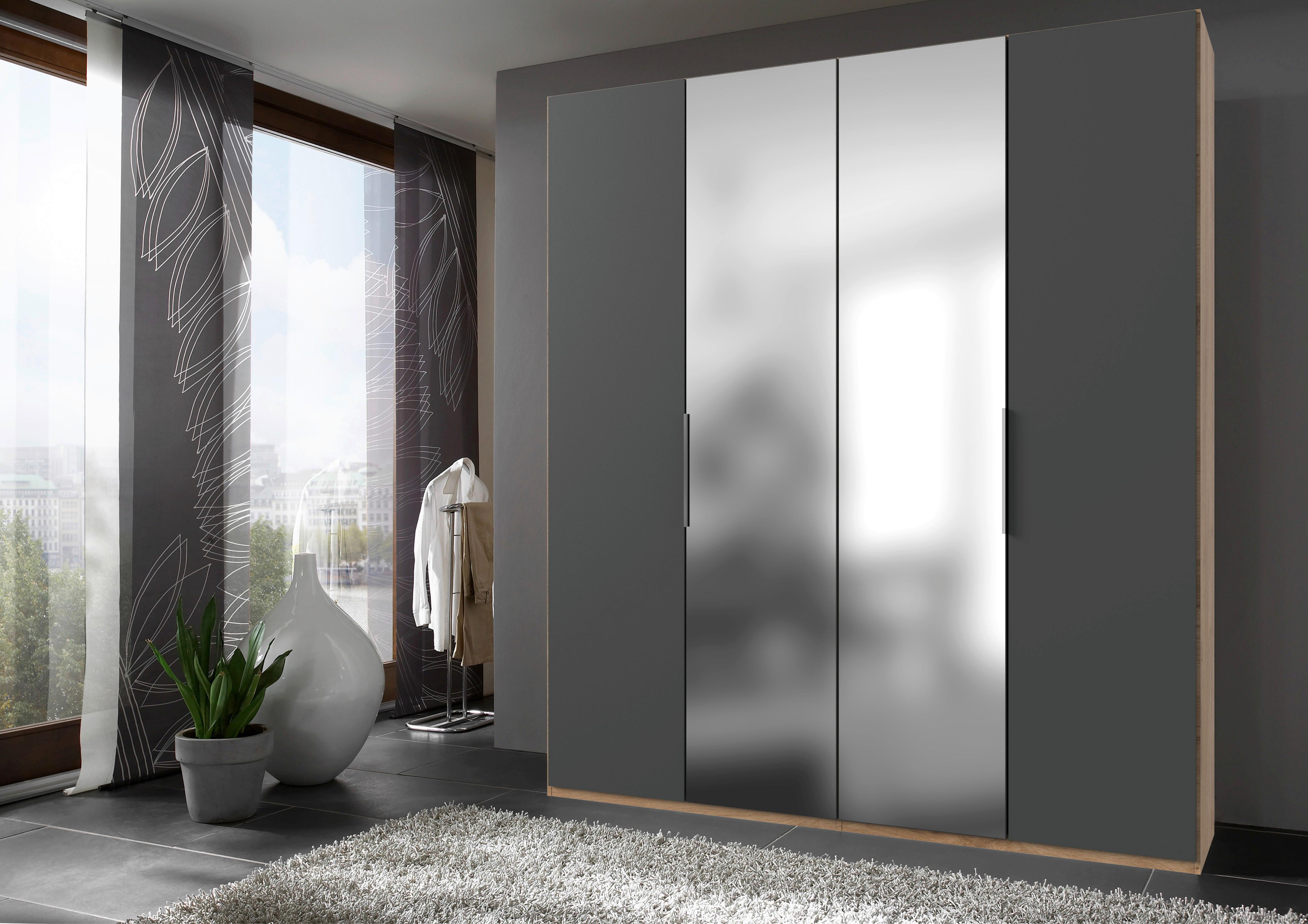 Drehtürenschrank B: 200 cm Level Graphit-/Eichefarben - Eichefarben/Graphitfarben, MODERN, Holzwerkstoff (200/236/58cm) - MID.YOU