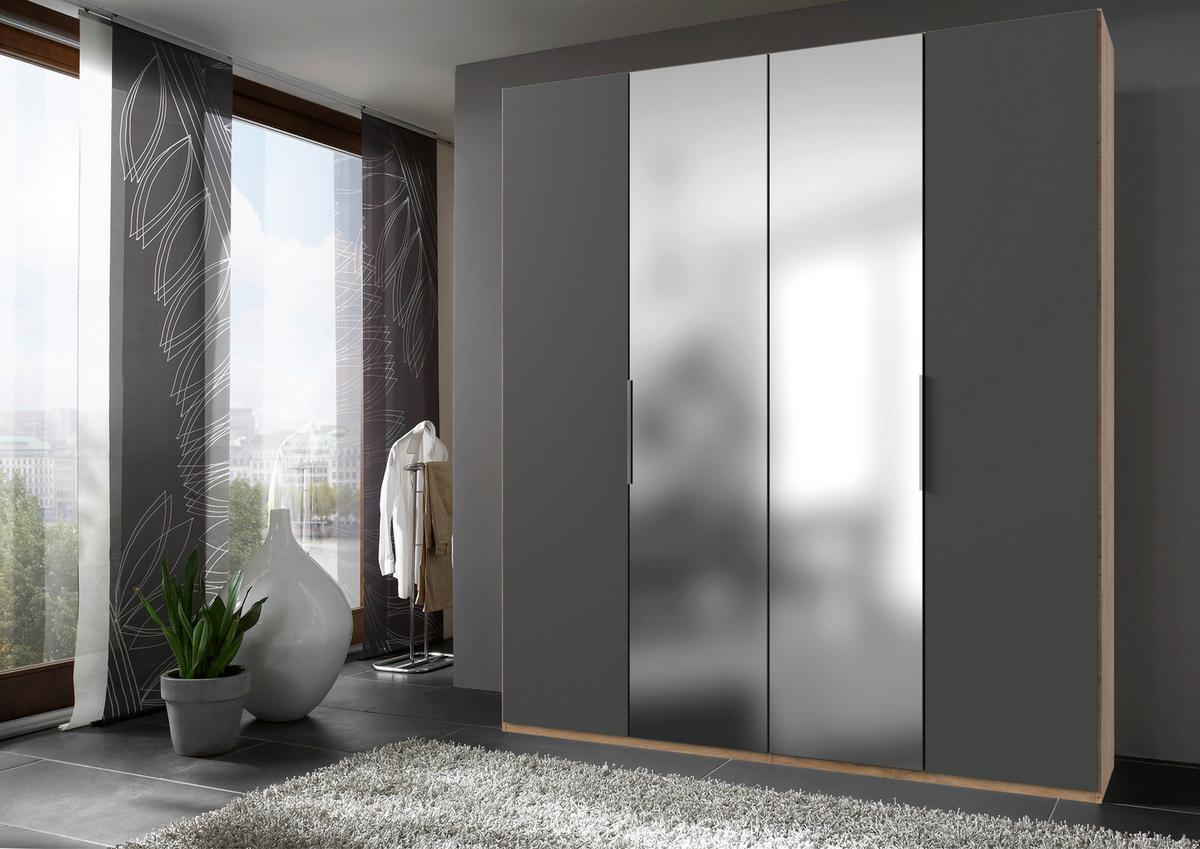 Drehtürenschrank B: 200 cm Level Graphit-/Eichefarben - Eichefarben/Graphitfarben, MODERN, Holzwerkstoff (200/236/58cm) - MID.YOU