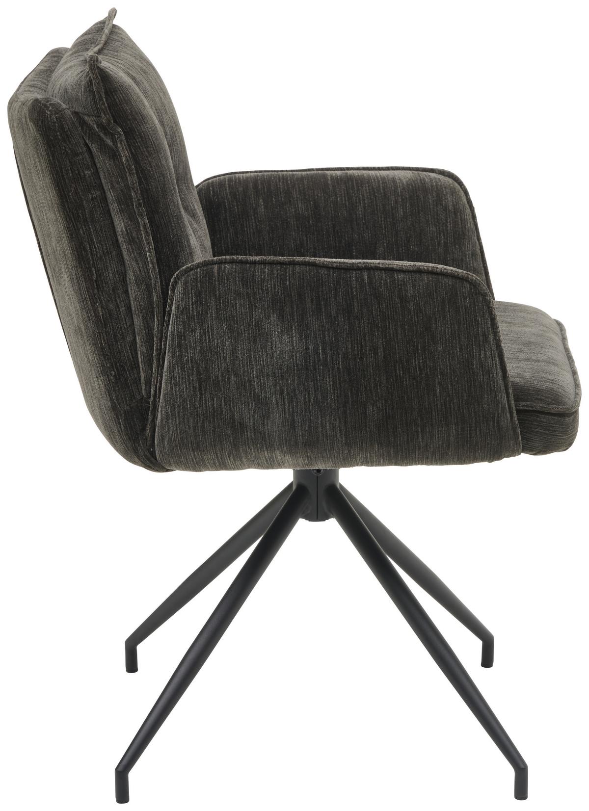 Armlehnstuhl Milena Webstoff Dunkelgrau, B: 58,5cm - Dunkelgrau/Schwarz, KONVENTIONELL, Textil/Metall (58,5/86/66cm) - MID.YOU